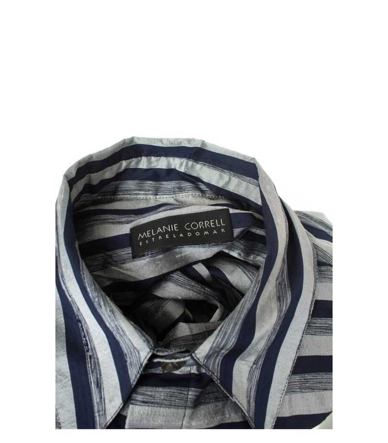 Herren Hemd Freizeit Shirt Blau/Grau Gr. 52 Seide – Foto 4