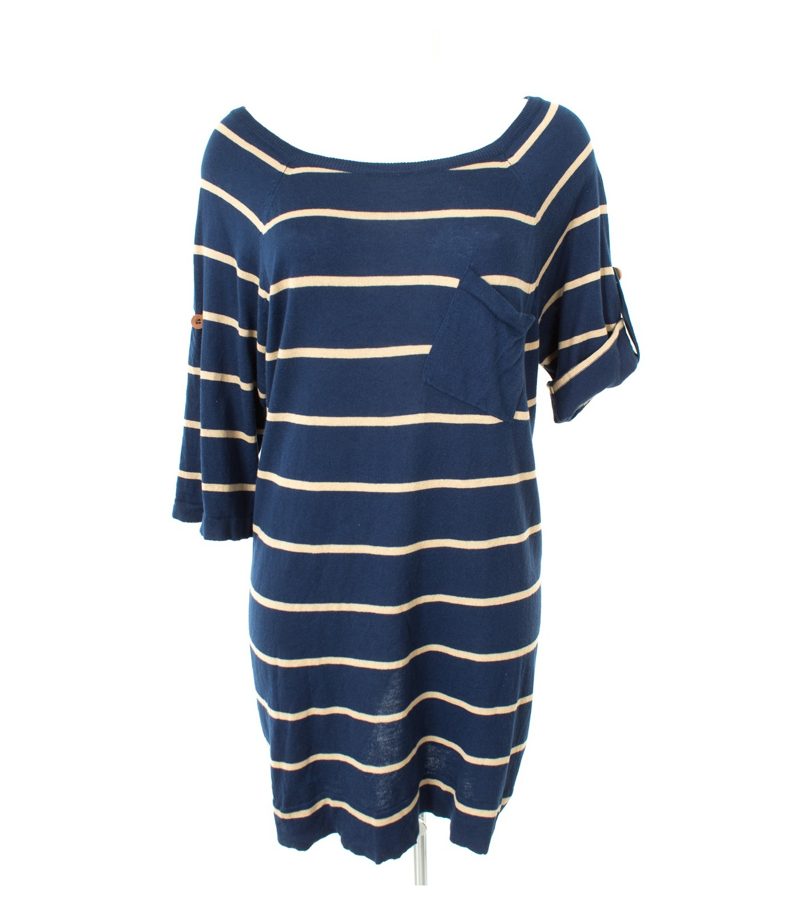 Pull&Bear Damen Kleid Strickkleid Gr. L Blau/Beige Knit – Foto 1