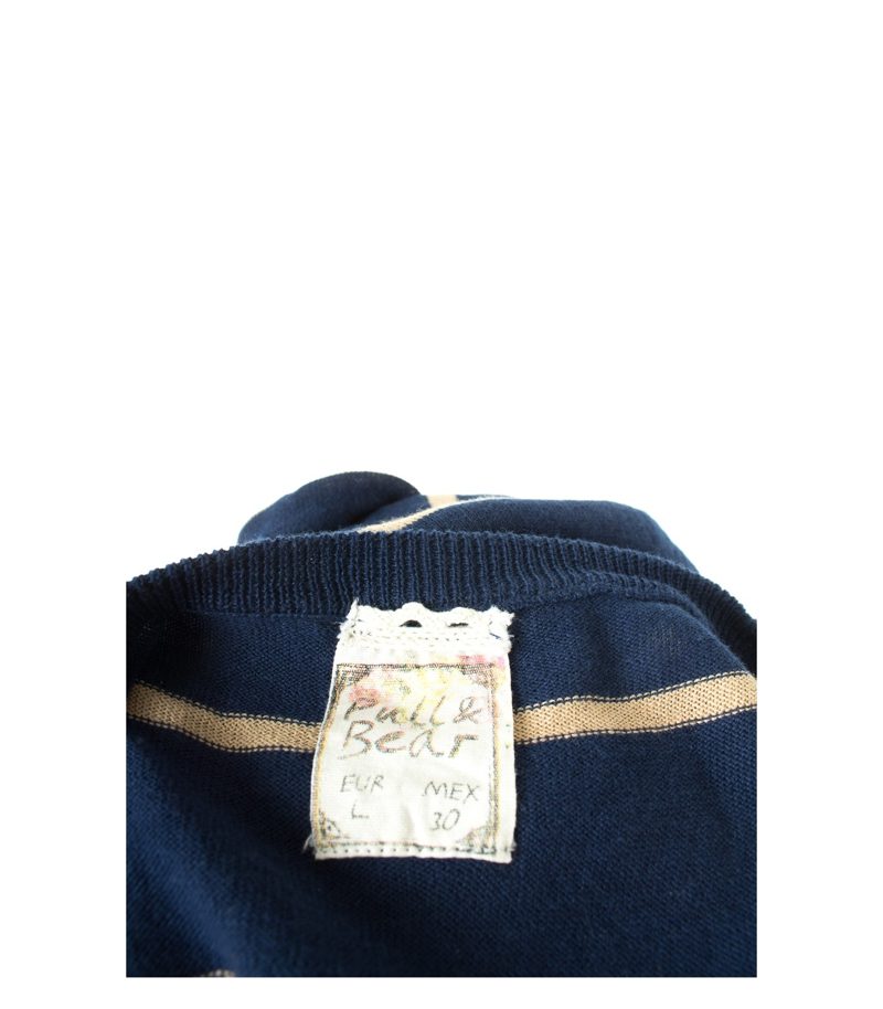 Pull&Bear Damen Kleid Strickkleid Gr. L Blau/Beige Knit – Foto 7