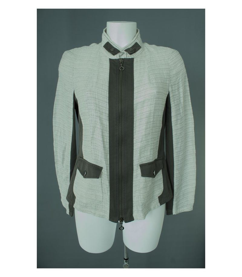 FRANK WALDER Damen Jacke Gr. DE 38 Grau/Beige Strick Viskose Leinen – Foto 1