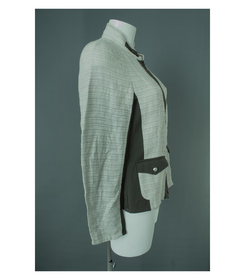 FRANK WALDER Damen Jacke Gr. DE 38 Grau/Beige Strick Viskose Leinen – Foto 2