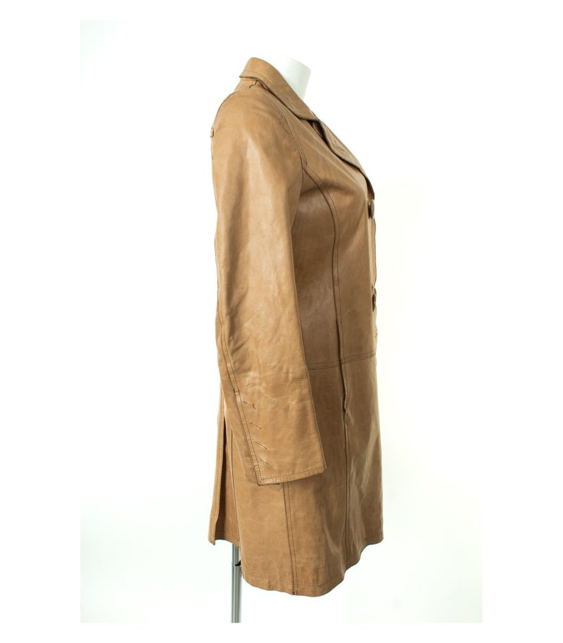 CoSTUME NATIONAL Damen Mantel Ledermantel Gr. DE 36/IT 42 Braunbeige Leder – Foto 2