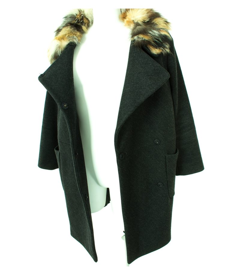 miu Damen Mantel Gr. IT 40/DE 34 Schwarzgrau Wolle – Foto 5