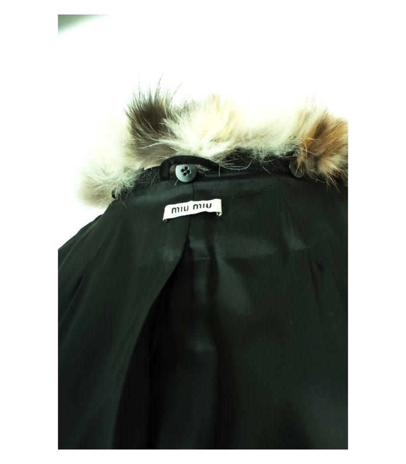 miu Damen Mantel Gr. IT 40/DE 34 Schwarzgrau Wolle – Foto 7