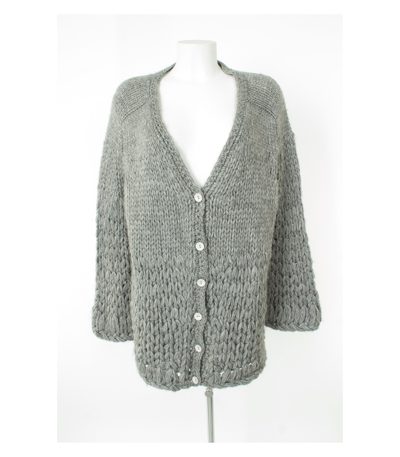 STEFANEL Damen Strickjacke Lagenlook Gr. M Grau Knit Wolle Baumwolle