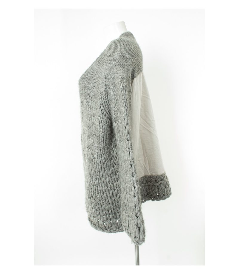 STEFANEL Damen Strickjacke Lagenlook Gr. M Grau Knit Wolle Baumwolle – Foto 2
