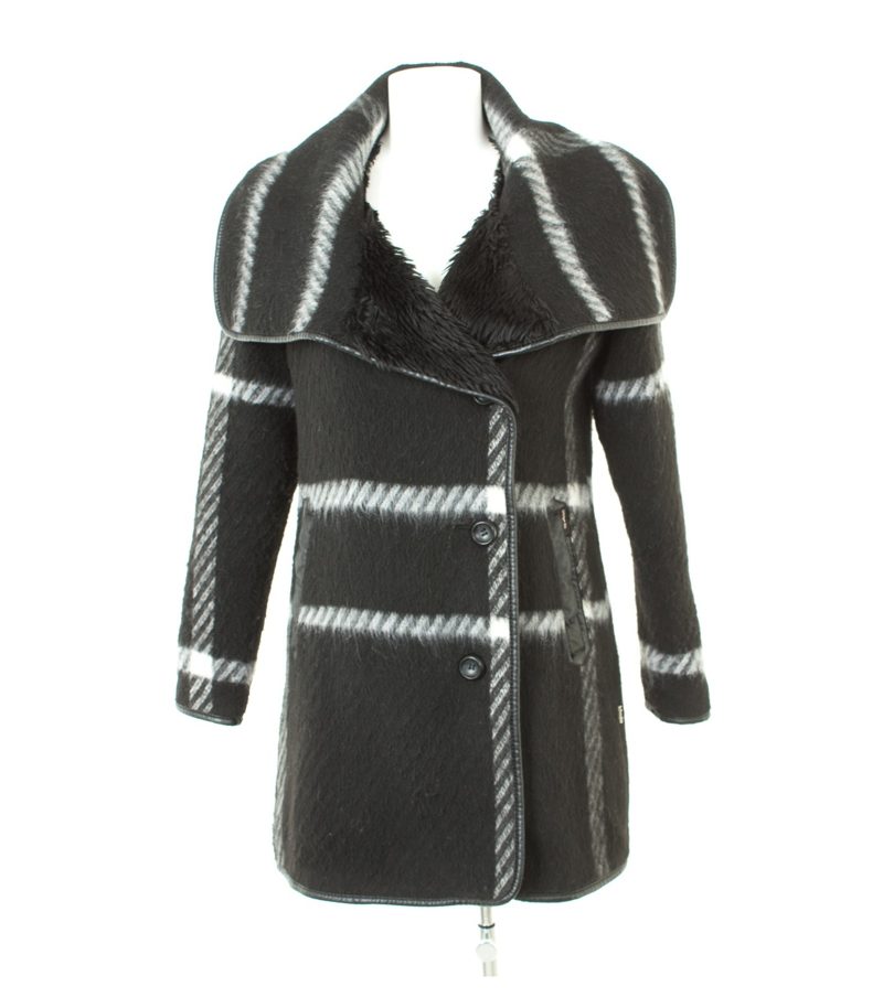 Khujo Damen Mantel Trenchcoat Gr. S Schwarz/Weiß Wolle – Foto 1