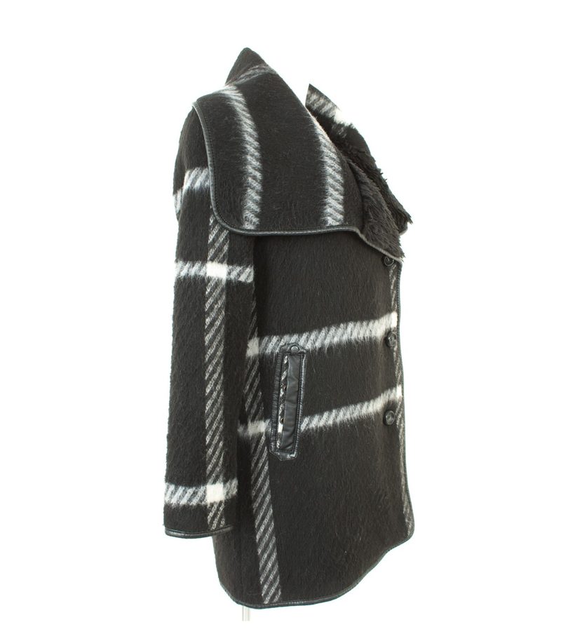 Khujo Damen Mantel Trenchcoat Gr. S Schwarz/Weiß Wolle – Foto 2