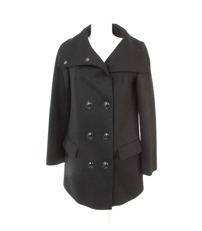 STILE Damen BENETTON. Mantel Gr. DE 38/IT 44 Reine Schwarz Wolle – Foto 1