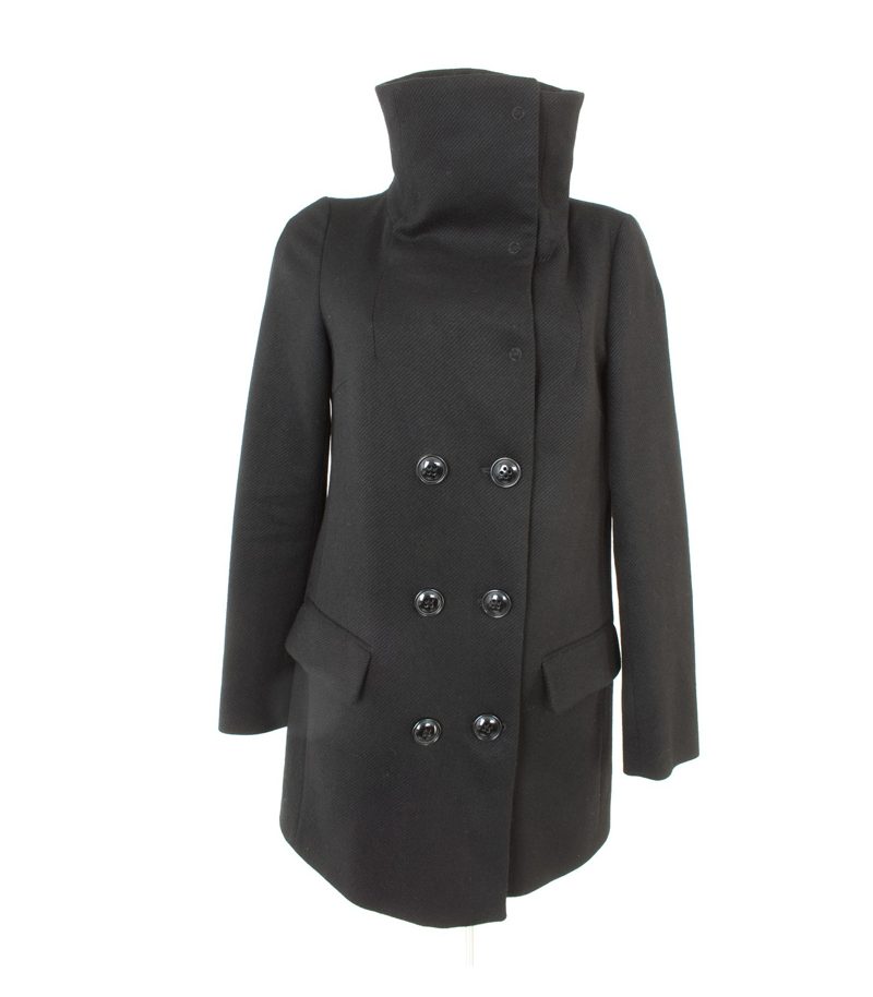 STILE Damen BENETTON. Mantel Gr. DE 38/IT 44 Reine Schwarz Wolle – Foto 5