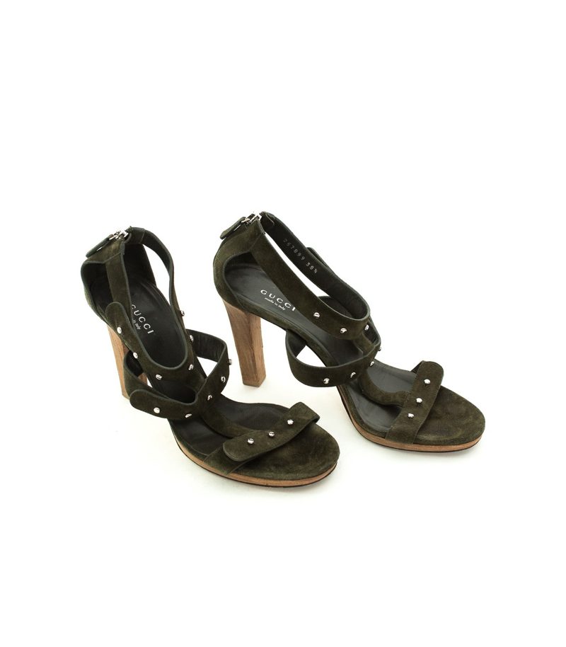 GUCCI Damen Sandaletten Pumps High Heels Gr. EU 38,5 Grün Leder – Foto 2