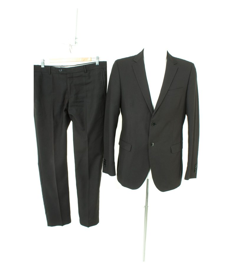 MANUEL RITZ Herren Anzug Hose Sakko Gr. 50 Schwarz/Blau Wolle – Foto 1