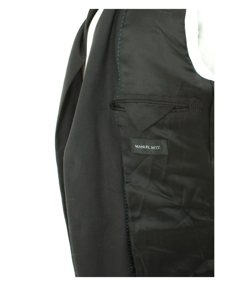 MANUEL RITZ Herren Anzug Hose Sakko Gr. 50 Schwarz/Blau Wolle – Foto 5