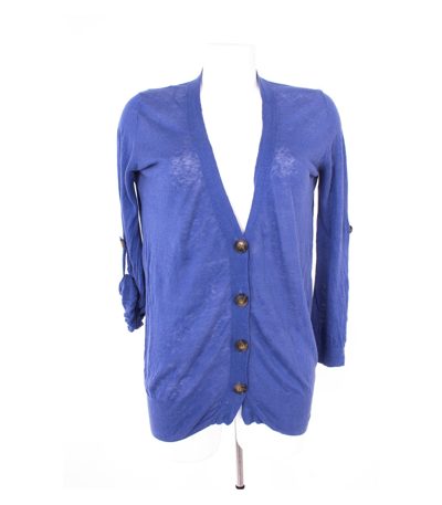 Massimo Dutti Damen Strickjacke Gr. L/34 Blau Leinen