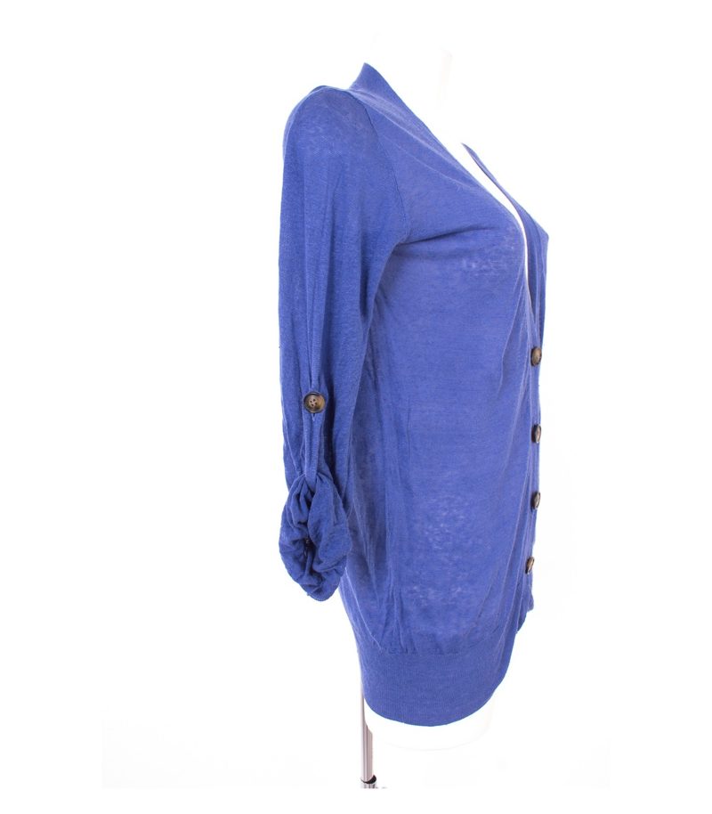 Massimo Dutti Damen Strickjacke Gr. L/34 Blau Leinen – Foto 2