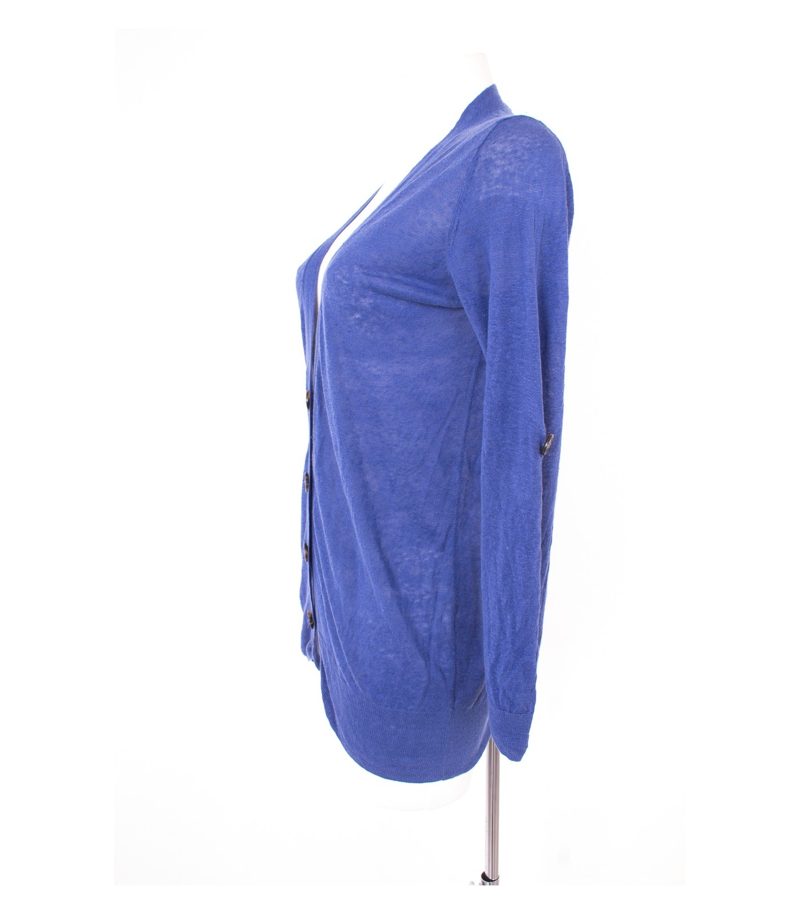 Massimo Dutti Damen Strickjacke Gr. L/34 Blau Leinen – Foto 3