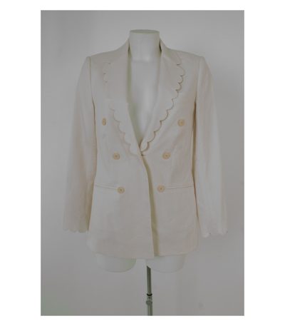 REBECCA TAYLOR Damen Blazer Gr. S/4 Beigerosa Baumwolle
