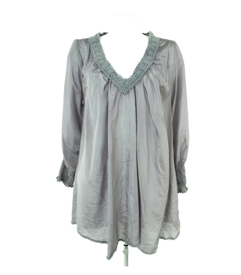 Carla Damen Bluse Tunika Shirt Gr. DE 42 Blaugrau Seide – Foto 1