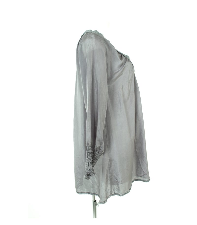 Carla Damen Bluse Tunika Shirt Gr. DE 42 Blaugrau Seide – Foto 2