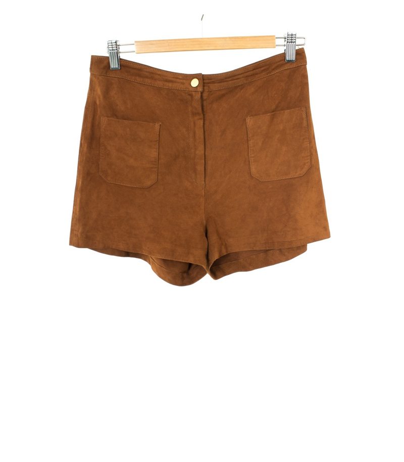 MANGO Damen Shorts Kurzehose Bermuda Ledershorts Gr. DE 36 Braun Leder – Foto 1