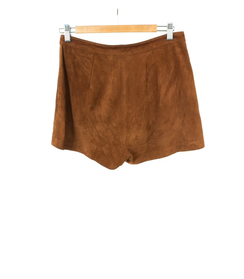 MANGO Damen Shorts Kurzehose Bermuda Ledershorts Gr. DE 36 Braun Leder – Foto 2